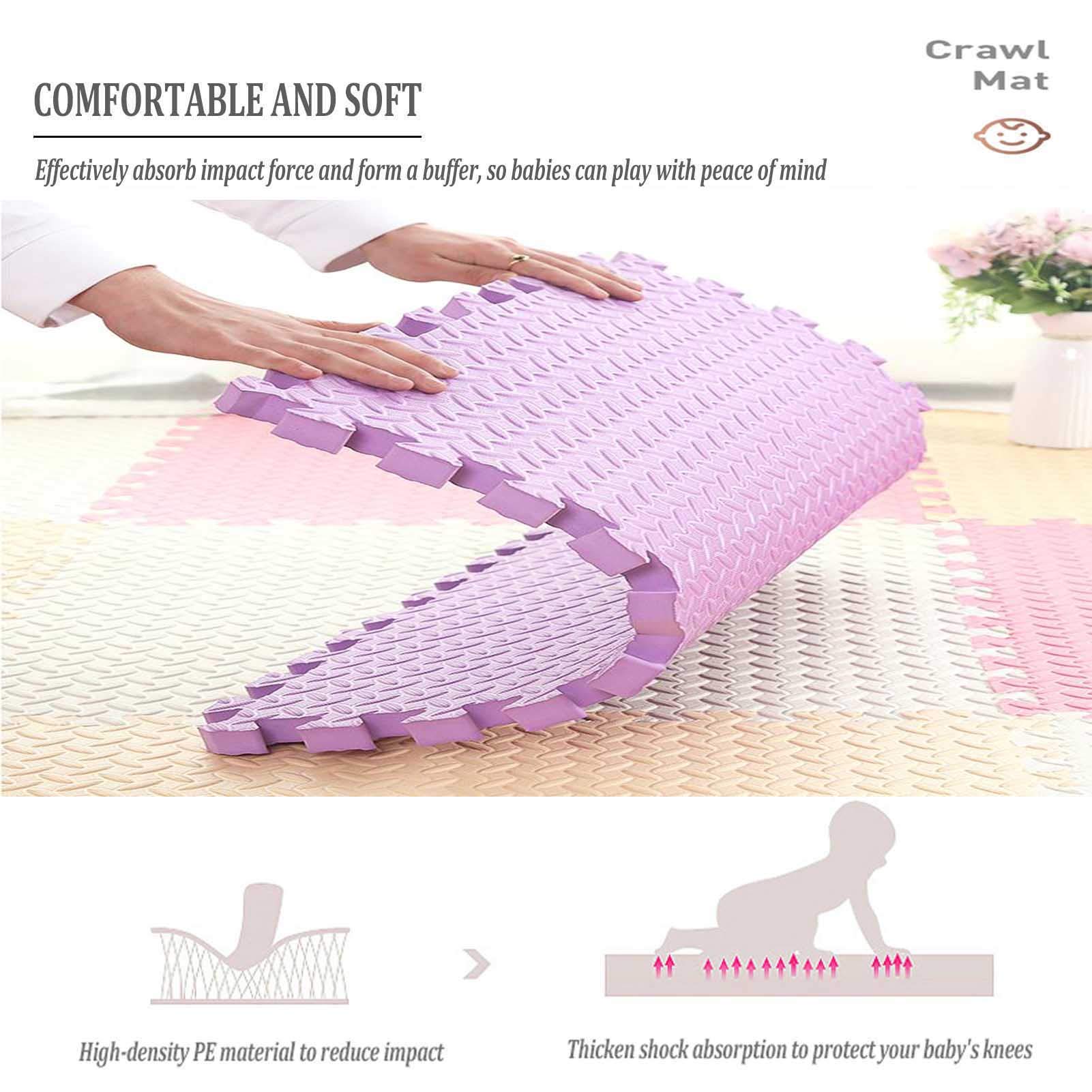 Tappetini da Gioco per Bebè in Schiuma Eva, Tappetino per Puzzle Extra Large E Spesso (2,5 Cm) Adatto per Palestra, Area Giochi per Bambini, Esercizio Fisico, Yoga,Beige+Pink,4