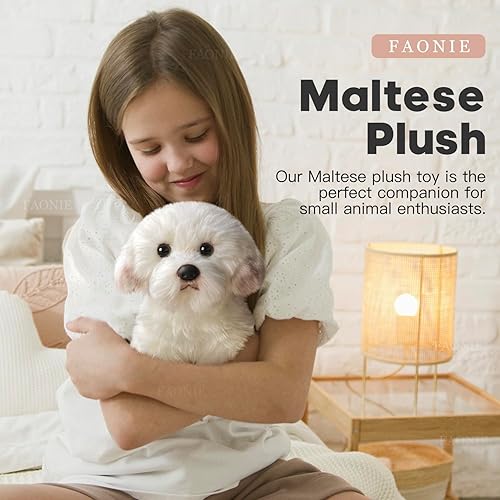 Miniatura 2 de Animal de peluche maltés de 14 pulgadas, peluche realista para perro, animal de peluche realista, mascota de compañía, juguetes esponjosos para