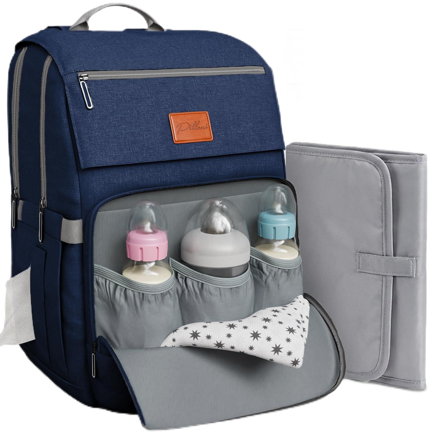 Pillani Baby Diaper Bag Backpack - Baby Bag for Girls & Boys, Large Waterproof Diaper Backpack - Baby Shower Gifts for Boys & Registry Must Haves - Travel Diaper Bags with Changing Pad - Newborn Stuff