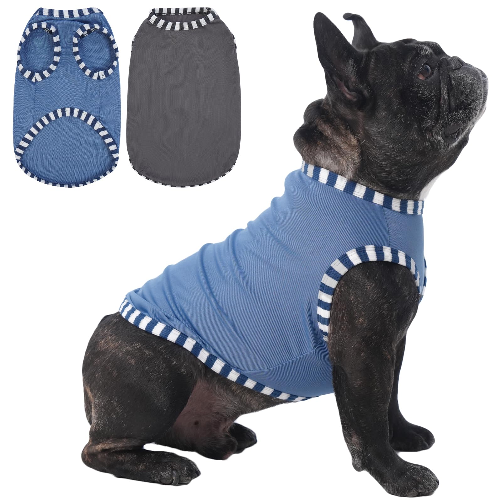 IECOii 2 Pack Dog T-Shirt for Small Dogs | Breathable Stretch Fit for Summer, UV Sun Protection for Chihuahua & Cats, Grey+Blue,M