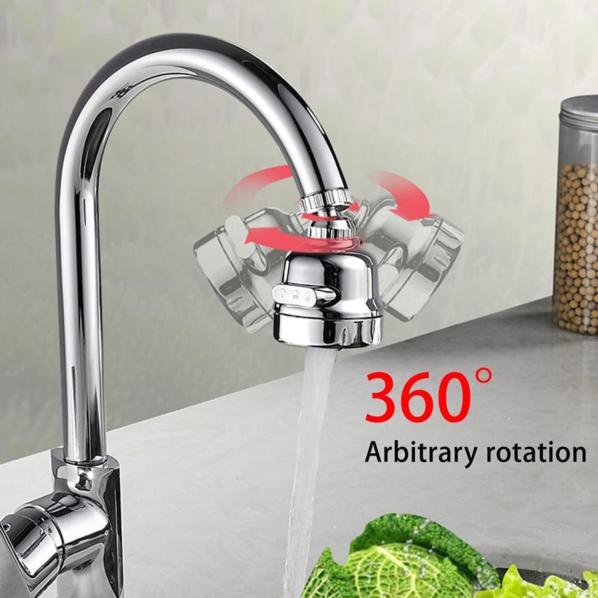 ARQIVO® 360 Degree Swivel Faucet Tap Aerator - Adjustable 3 Mode Water Saving ABS Plastic Splash Proof Nozzle Filter for Bathroom Kitchen (Short) 1