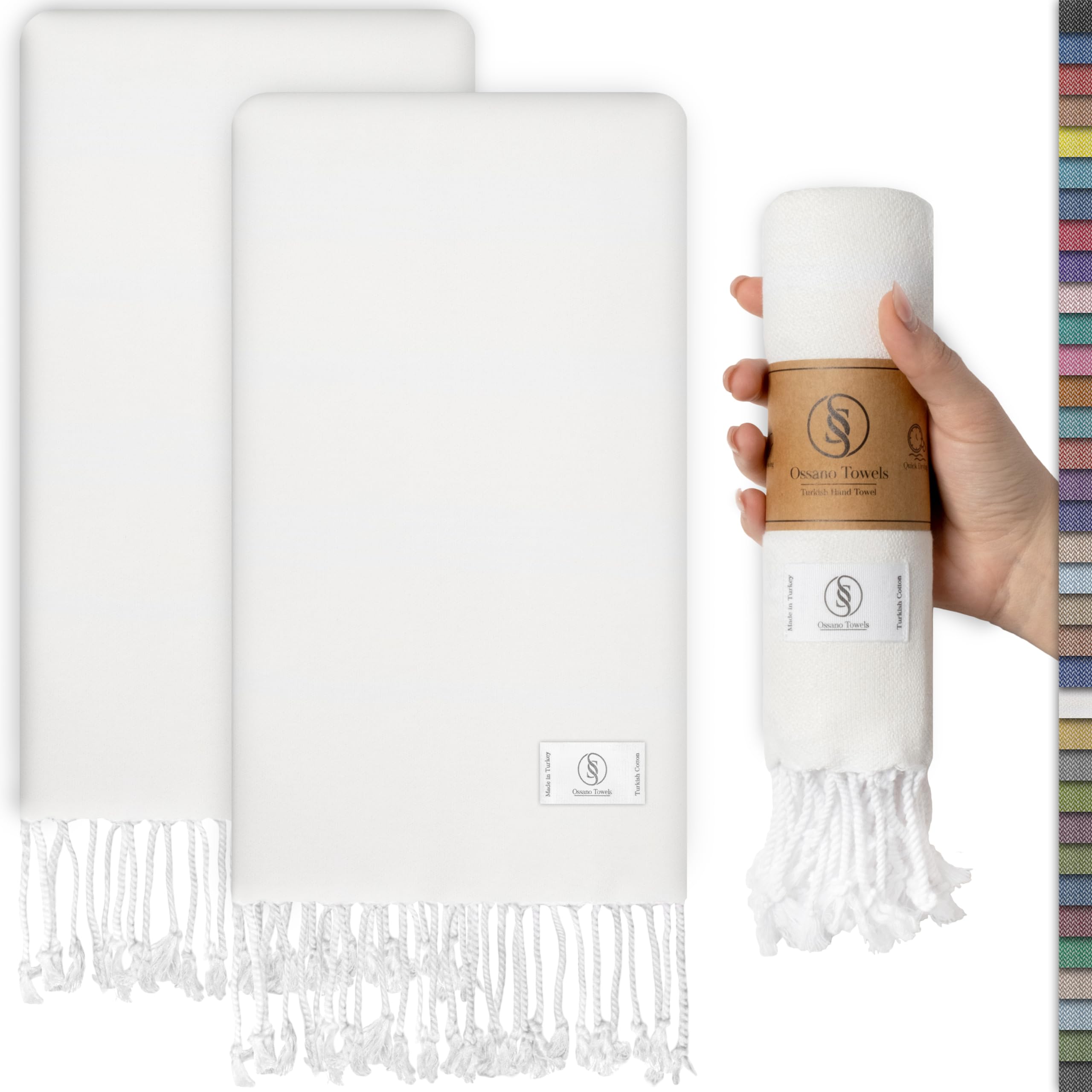 Turkish Classic Hand Towel Set of 2 - Decorative and Quick Dry Towels for Kitchen and Bathroom - Versitale - Tea, Drying, Hand, Dish, Guest, Face, Soft Towels (30"x18") - Ecru