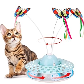Reeple Interactive Cat Toys - Automatic Electric Rotating Butterfly & Ball Exercise Kitten Toy,Funny Cat Teaser Toys for Indoor Cats,2 Butterfly (Feather Toys)