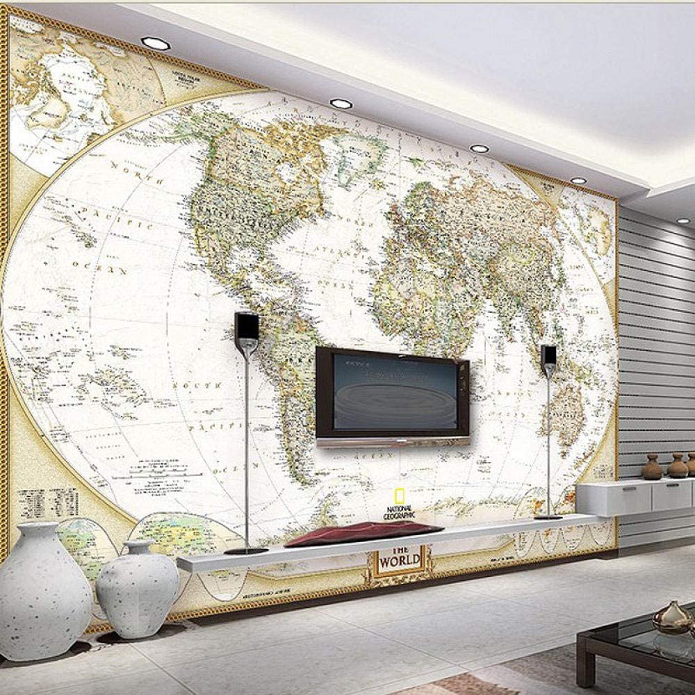 1art1 Cartes Sticker Mural Carte du Monde, Style Ancien, en Anglais, 2 Parties Poster Papier Peint Autocollant 240x180 cm