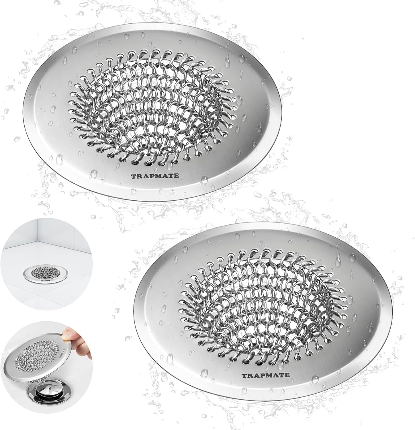 2 Pack Bathroom Sink Drain Strainer, 4.4" Fast Drainage Shower Drain Hair Catcher, Anti-Slip Bathtub Drain Hair Catcher, Stainless Steel Shower Drain Cover for Tub, Sink (Patented Product)