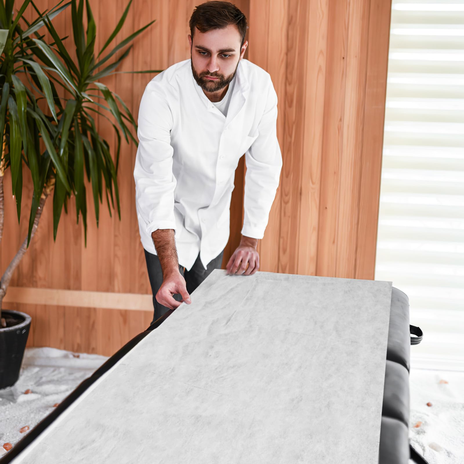 STOBAZA 100 Sábanas Desechables para Camillas de Masaje Ajuste y Fácil Desecho, Ideales para Salones y Spas, Hechas de Tela No Tejida de Color Claro