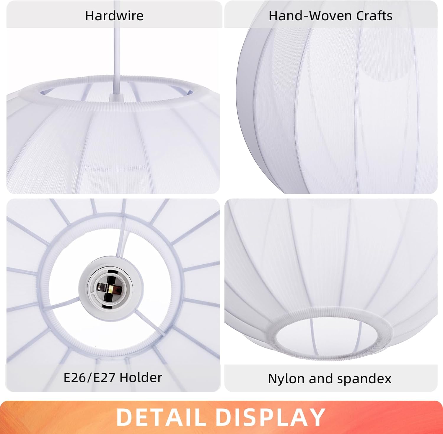 Arturesthome Boho Round Pendant Hanging Ceiling Lamp for Dining Room,15.74" White Farmhouse Chandelier for Living Room Foyer Bedroom Hallway
