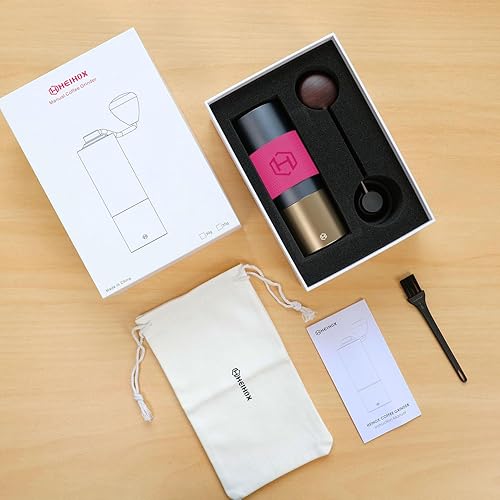 Miniatura 6 de Molinillo de café manual  HEIHOX Hand con molino de rebabas cónico ajustable de acero inoxidable, capacidad de 1.06 oz (30 g), molinillo portátil de