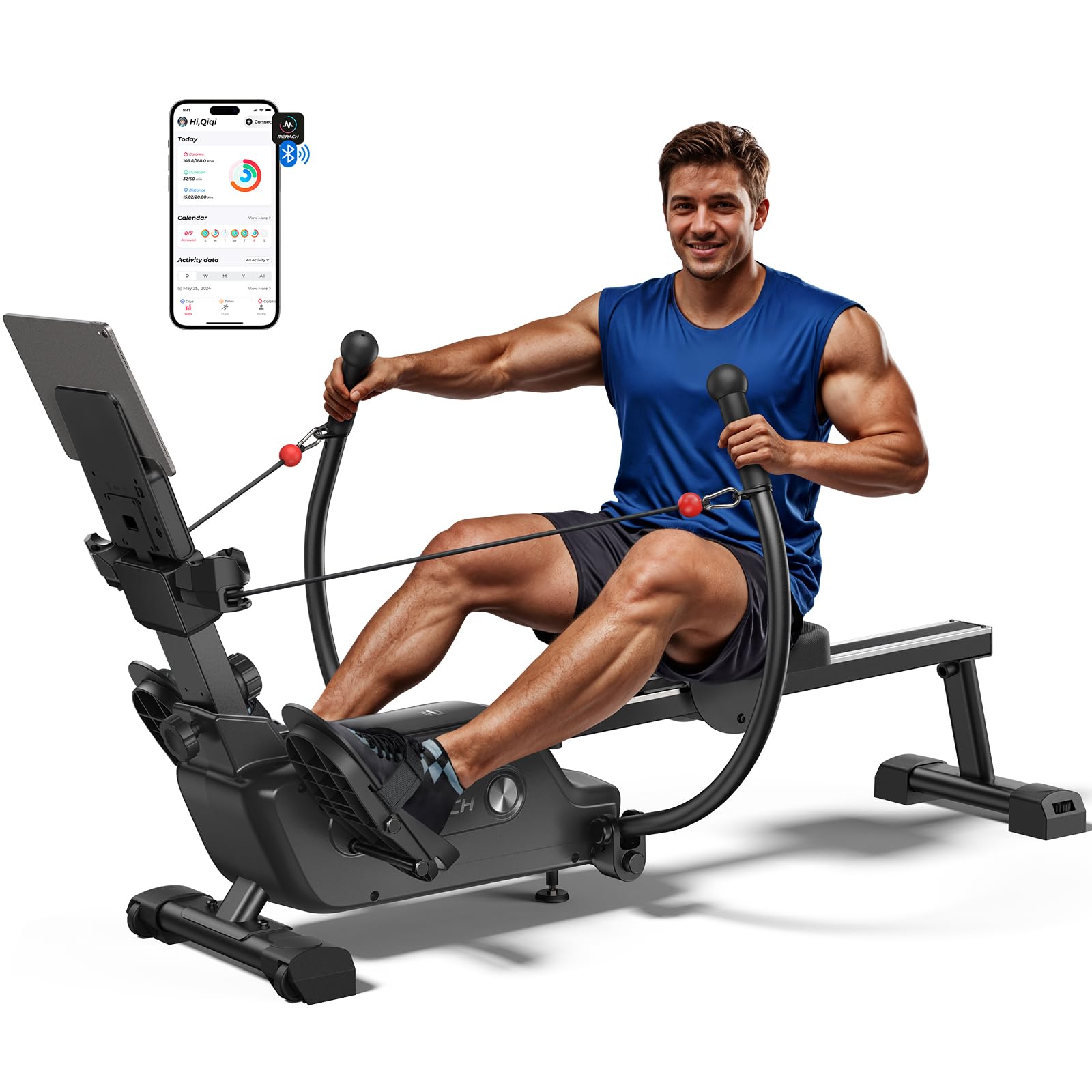 MERACH Máquina de Remo para casa con Exclusiva Tarjeta interactiva y Juegos, Aspecto Similar al tiburón, Experiencia de Remo intensa, Ahorra Espacio, Adecuada para Entrenamiento de Cuerpo Entero