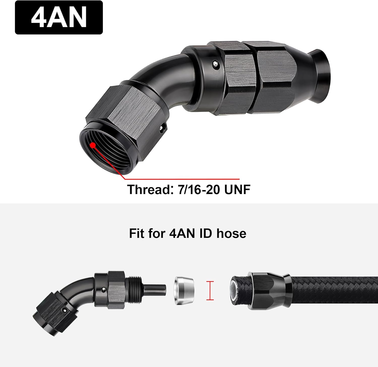 EVIL ENERGY 4AN PTFE E85 Nylon Fuel Hose 10FT Black Bundle with 4AN 45 Degree PTFE One Piece Full Flow End Hose Fitting