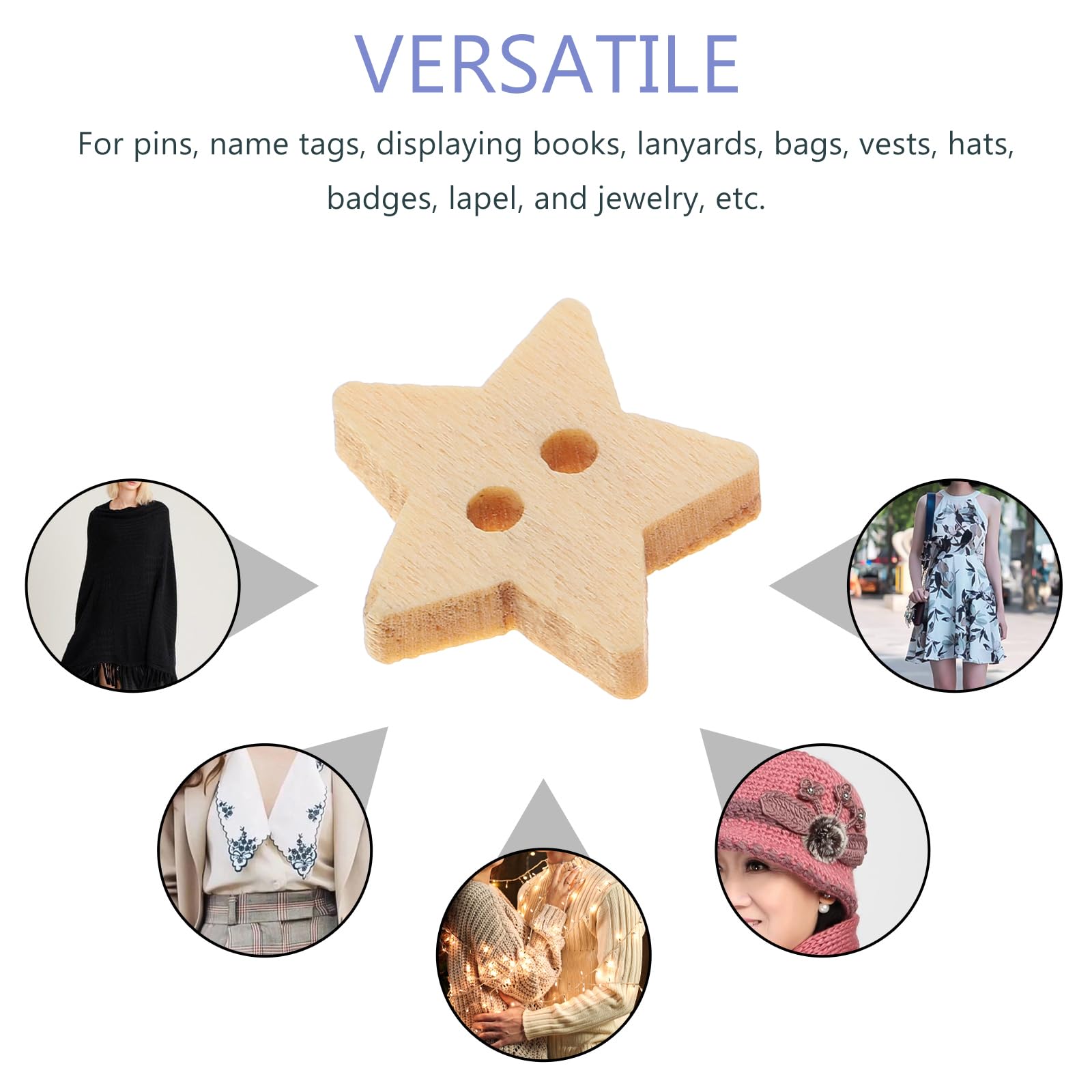 Tofficu 200pcs Five-Pointed Star Shaped Wooden Buttons with Two Holes for Sewing Crafting, Scrapbooking, and DIY Projects - Image 3
