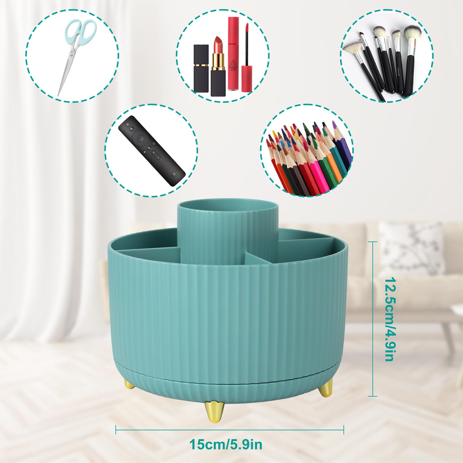 Vilike 360°Pen Holder, Rotating Pencil Holder for Desk with 5 Slots - Image 3