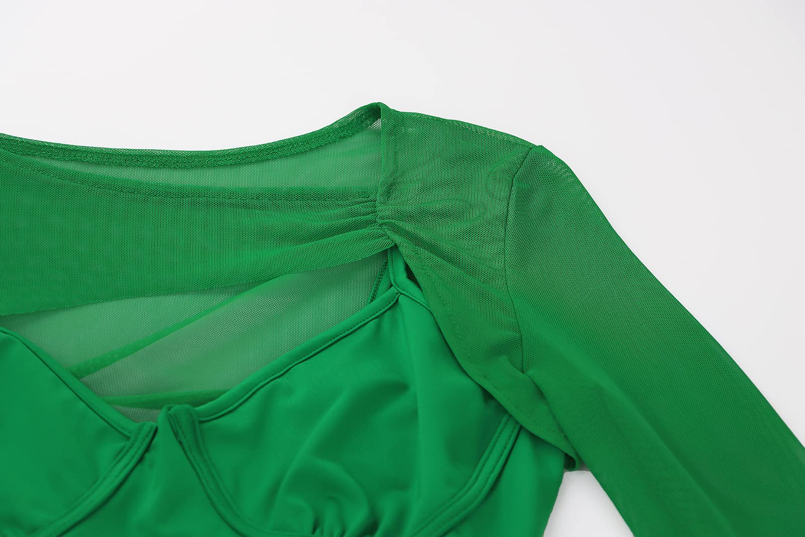 Meladyan Women Sexy Long Sleeve Mesh Crop Top Solid Cover Up Spaghetti Strap Slim Fit Corset Cami 2 pieces Clubwear