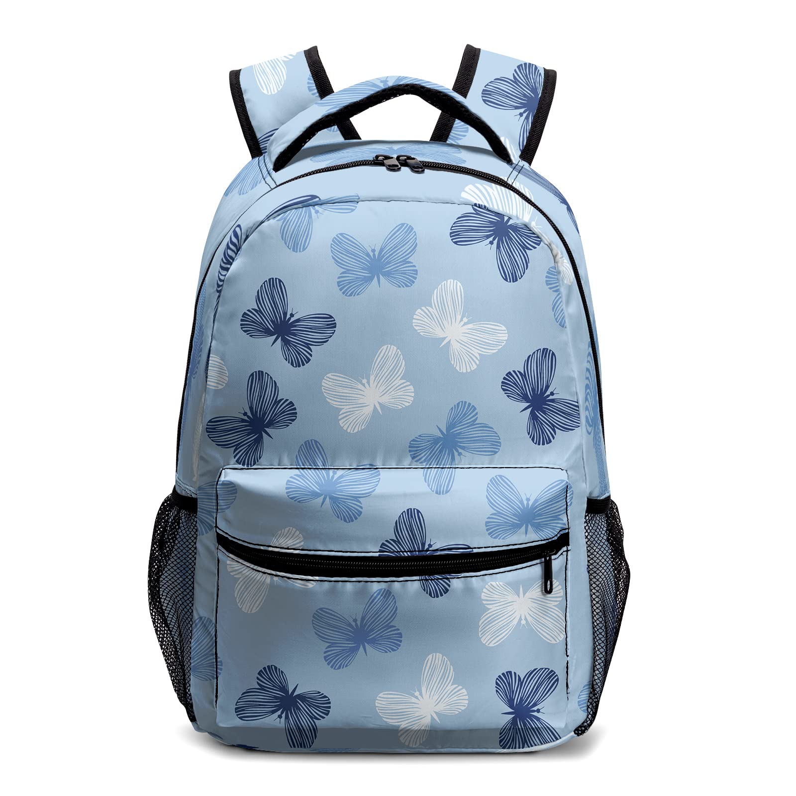 Mushroom068 Blue Butterfly Backpack Cute Butterflies Pattern Bookbag Lightweight Durable School Bag Kindergarten Preschool Toddler Backpacks for Teen Girls Boys