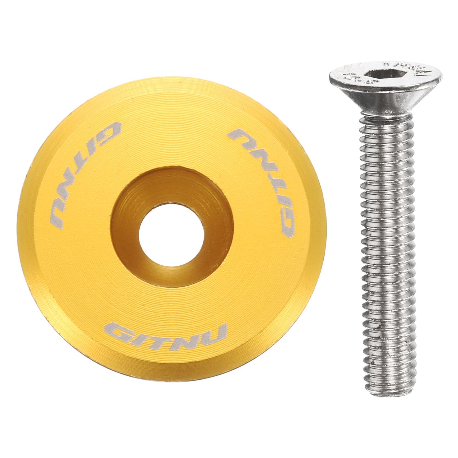 sourcing map 1 1/4" OD Bike Headset Stem Top Cap Aluminum Alloy Cycling Headset Cover Stem with M6 Bolt for MTB Road Mountain Bicycle, Gold Tone