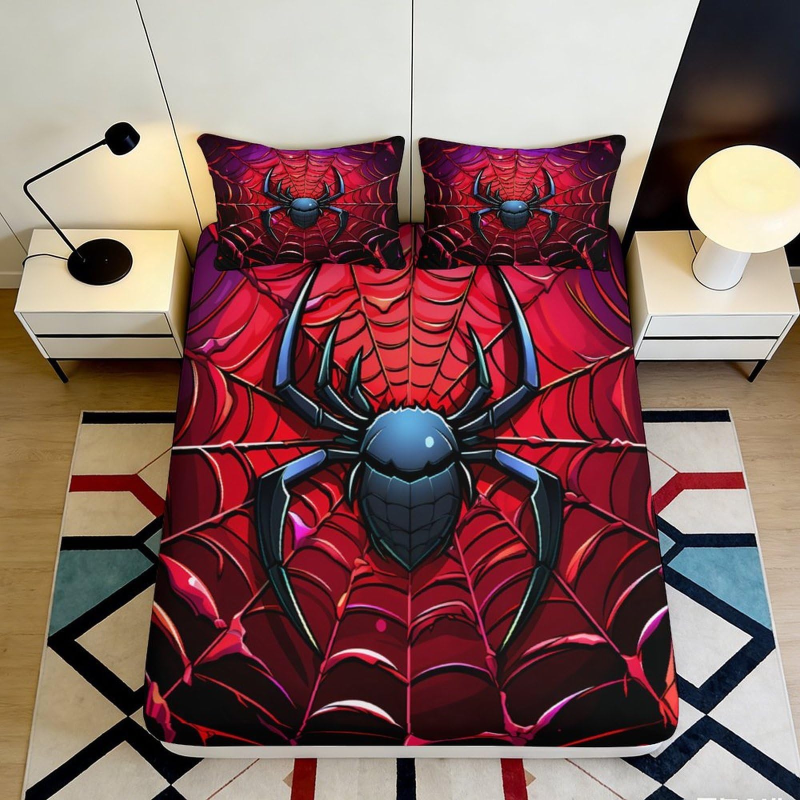 Jqzkxnhpbr Style-6 3D Printed Red Spider Web Fitted Sheet Microfiber Soft Anti-Slip Black Spider Mattress Cover For Bedroom Dorm Decor 90X200x25cm