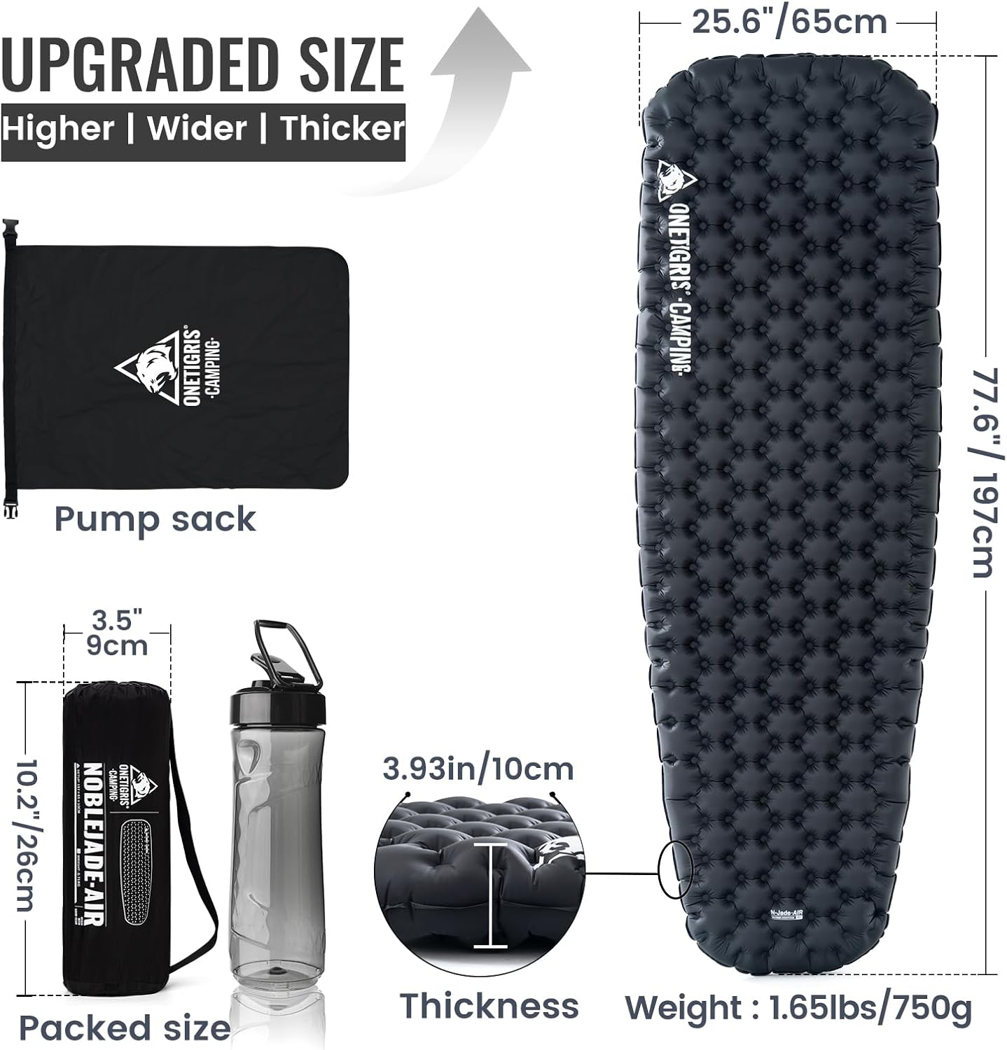 ONETIGRIS Noblejade Insulated Sleeping Pad with R7.3, Ultralight Inflatable Sleeping Pad Extreme Conditions Air Mattress withstands -22°F,Aluminum Film Insulation for Camping,Backpacking,Hiking