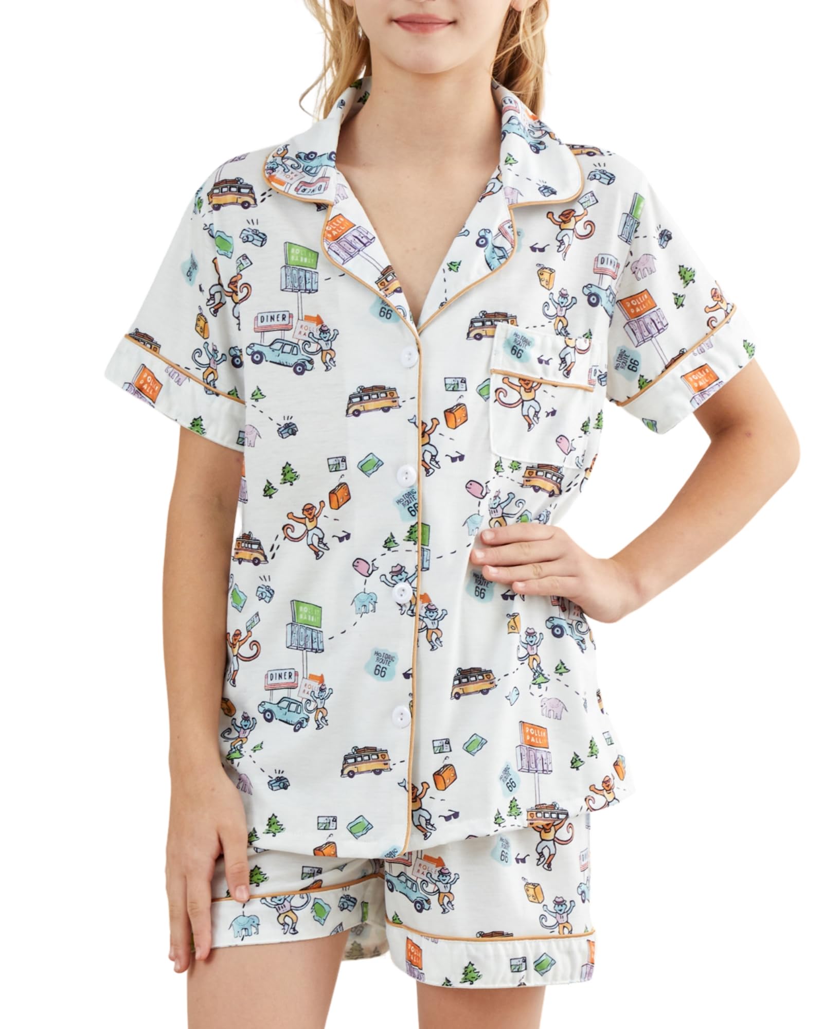 Girls Pajamas Sets, Kids Monkey Button Down Sleepover Loungewear