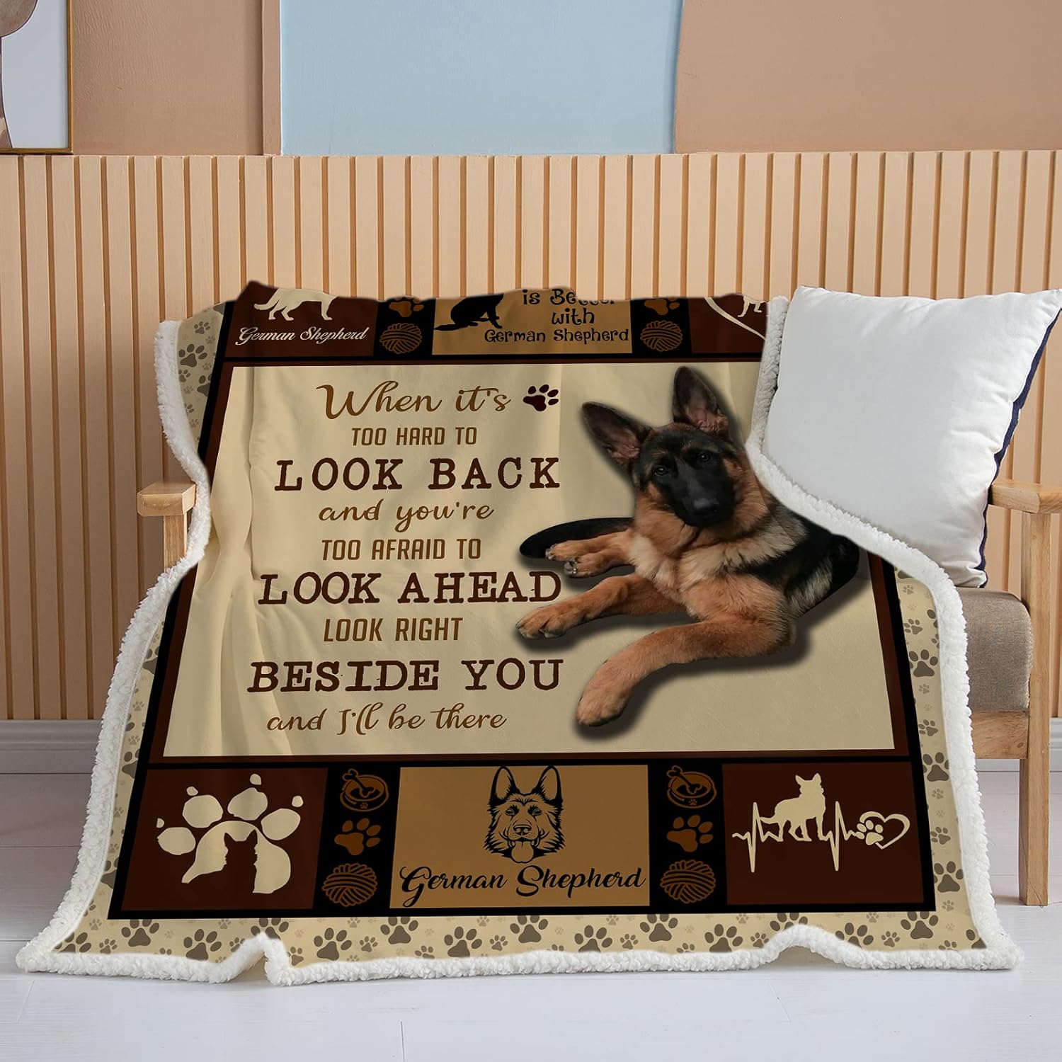 BEDMUST German Shepherd Gifts Blankets 60"X80", Pet Dog Sherpa Blanket for Dog Lovers, Super Soft Cozy German Shepherd Throw for Halloween