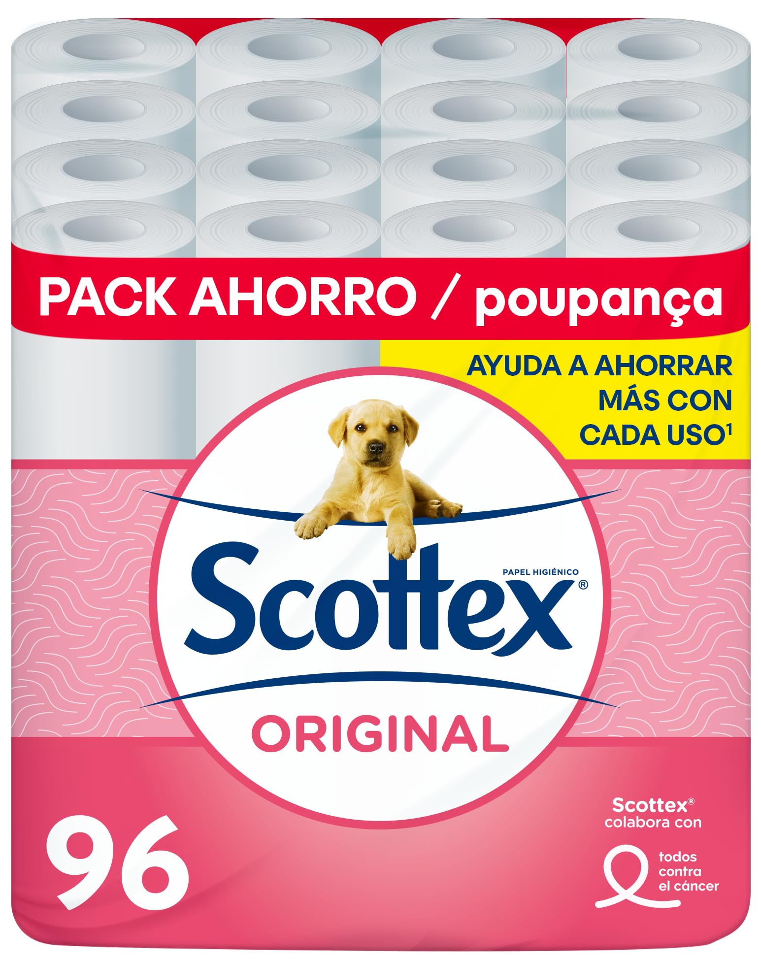 Scottex Papel Higiénico Original 96 rollos, 6 packs de 16 rollos