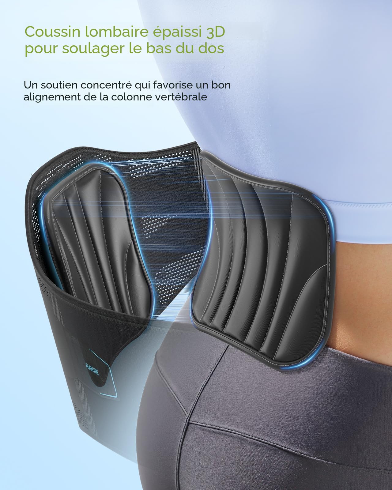 Rakiie Ceinture Lombaire pour Douleurs Lombaires Femmes Hommes, Ceinture de Soutien Dorsal Ergonomique avec Coussin Lombaire, Sangles Réglables et Tissu en Maille Respirant Doux (M)