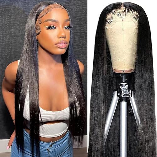 JARAMA 13x4 HD Straight Lace Front Wigs Human Hair Pre Plucked Transparent Frontal Wigs Human Hair for Black Women 180% Density Glueless Brazilian Virgin Human Hair Lace Front Wigs (22 Inch)
