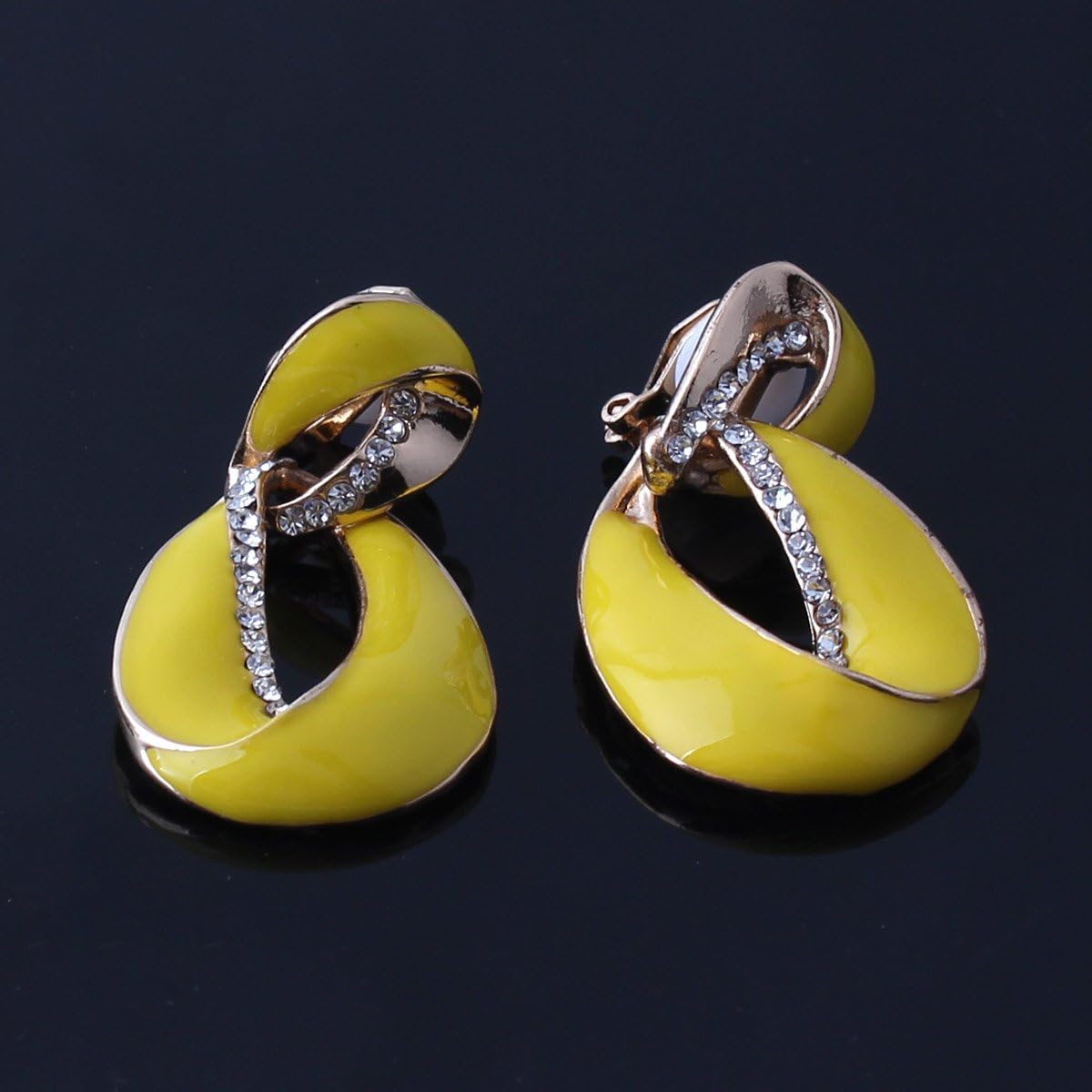 Large Gold Plated Rhinestone Enamel Clip on Earrings Non Piercing for Women Statement Cuff Earrings