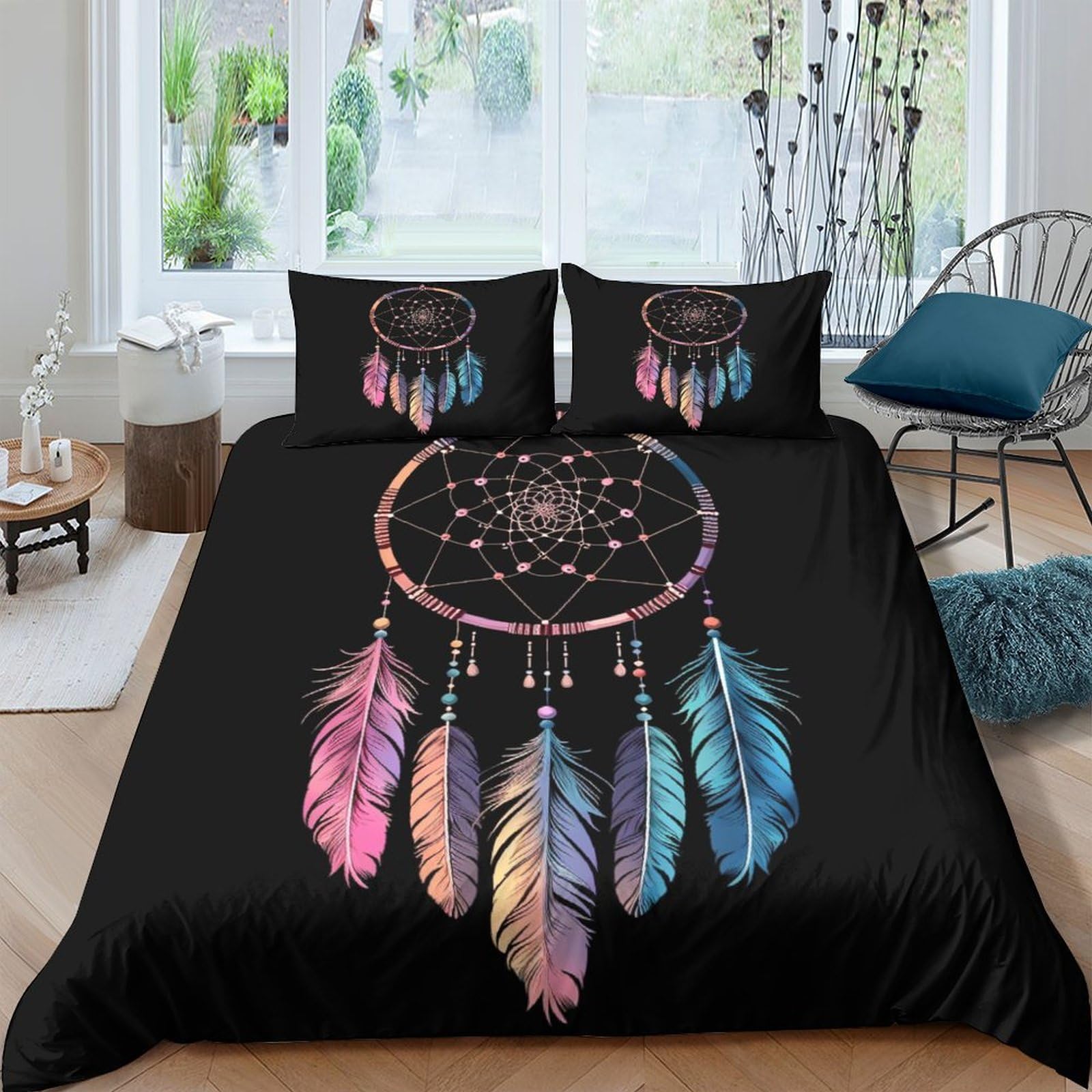 Housse de couette motif cloches éoliennes 200x200 pour chambre double zen