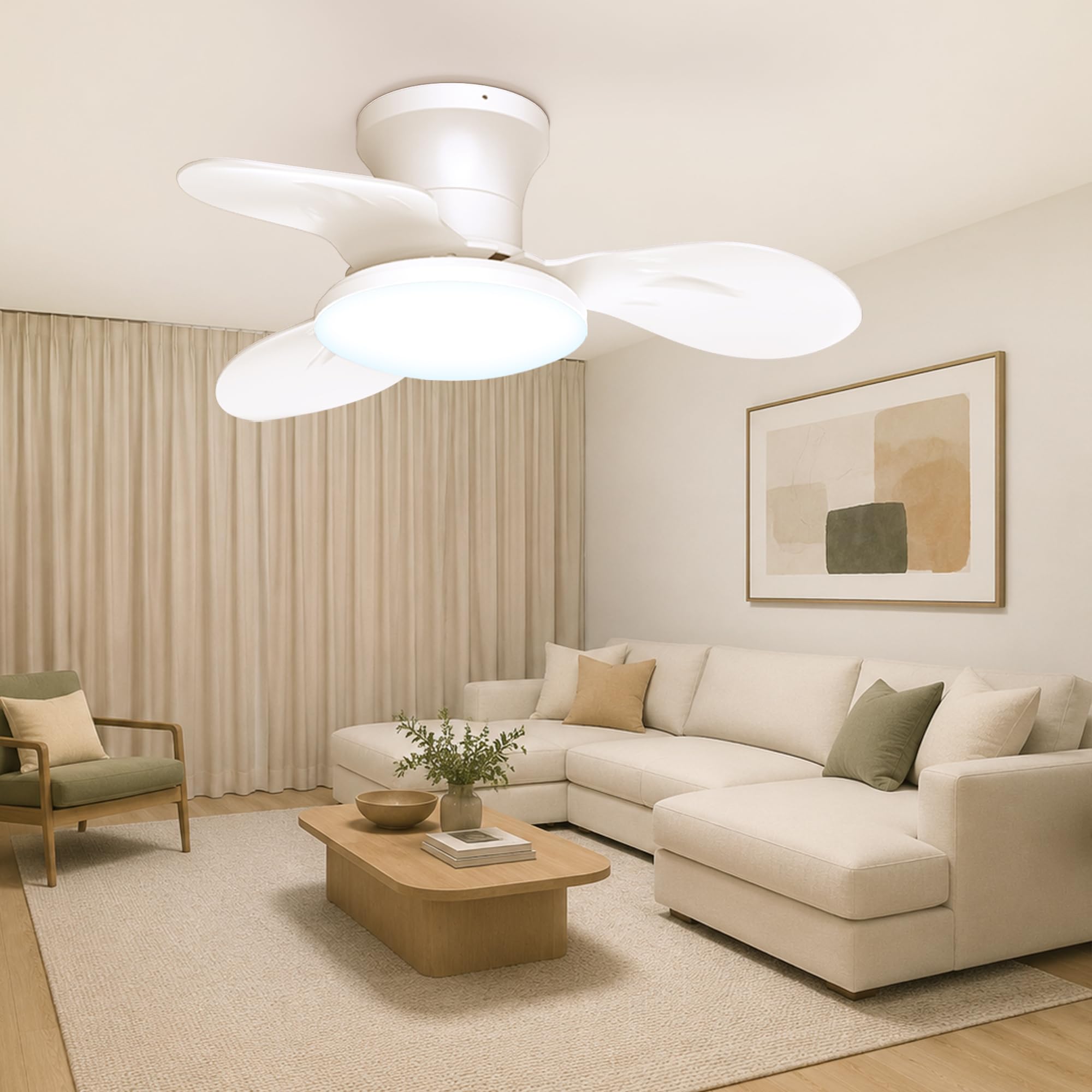 Photo 1 of 22" Ceiling Fans with Lights, Flush Mount, Remote & App, Quiet, White