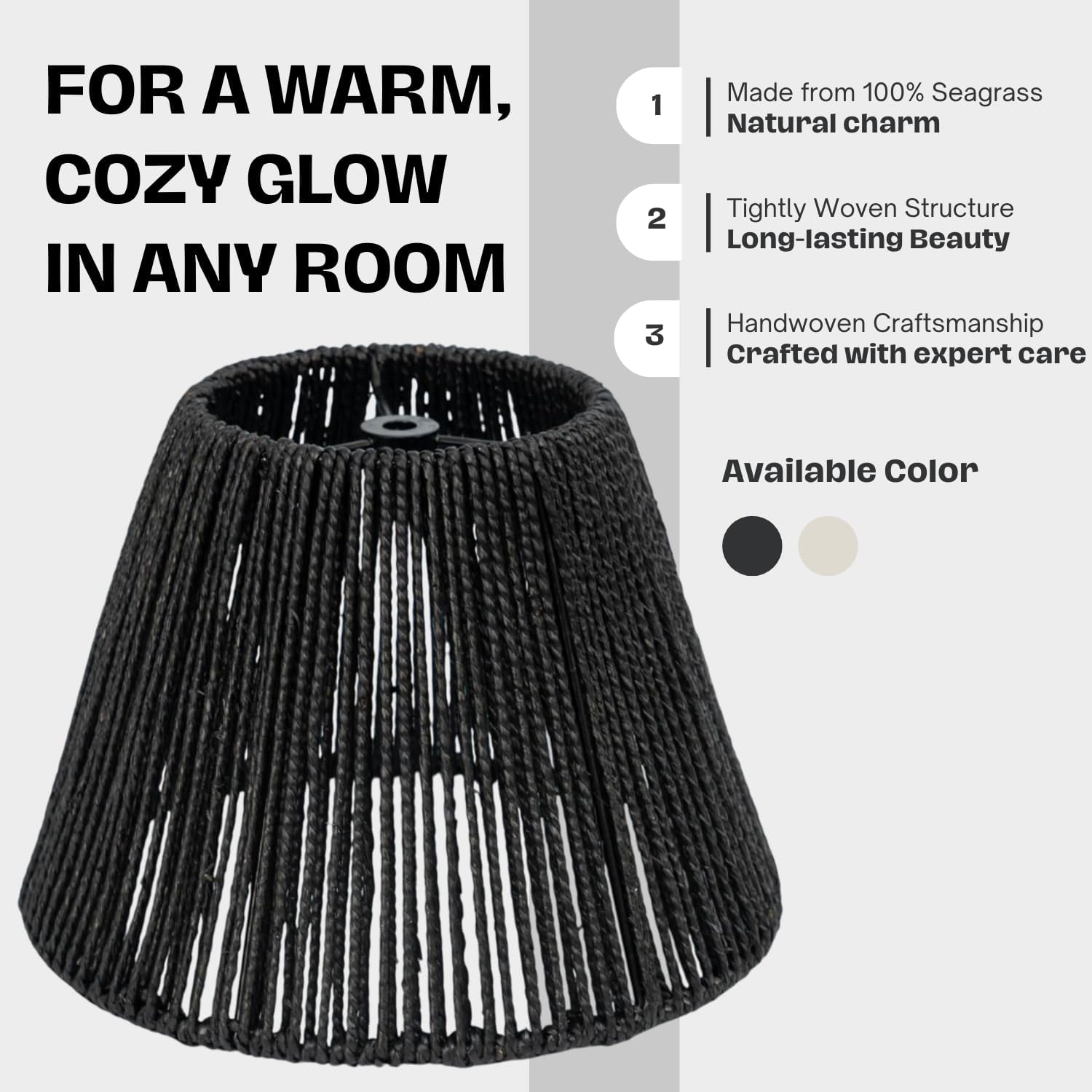 Wicker Seagrass Lamp Shade, Rustic Farmhouse Bell Lampshade Replacement for Table and Floor Lamps, Rattan Pendant Light Cover for Living Room, Bedroom, Kitchen Decor