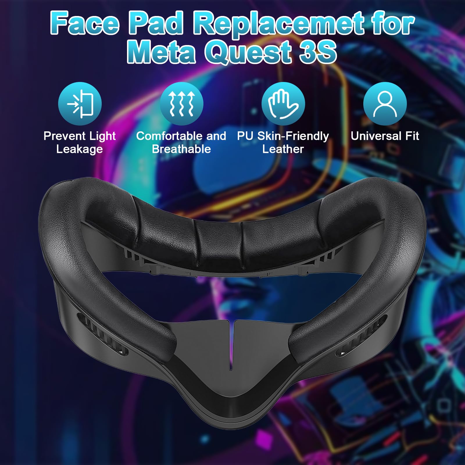 Almohadilla Facial de Realidad Virtual, Interfaz Facial Compatible con Accesorios Meta/Oculus Quest 3S, Almohadilla Facial de PU Suave como Repuesto para Quest 3S - 4