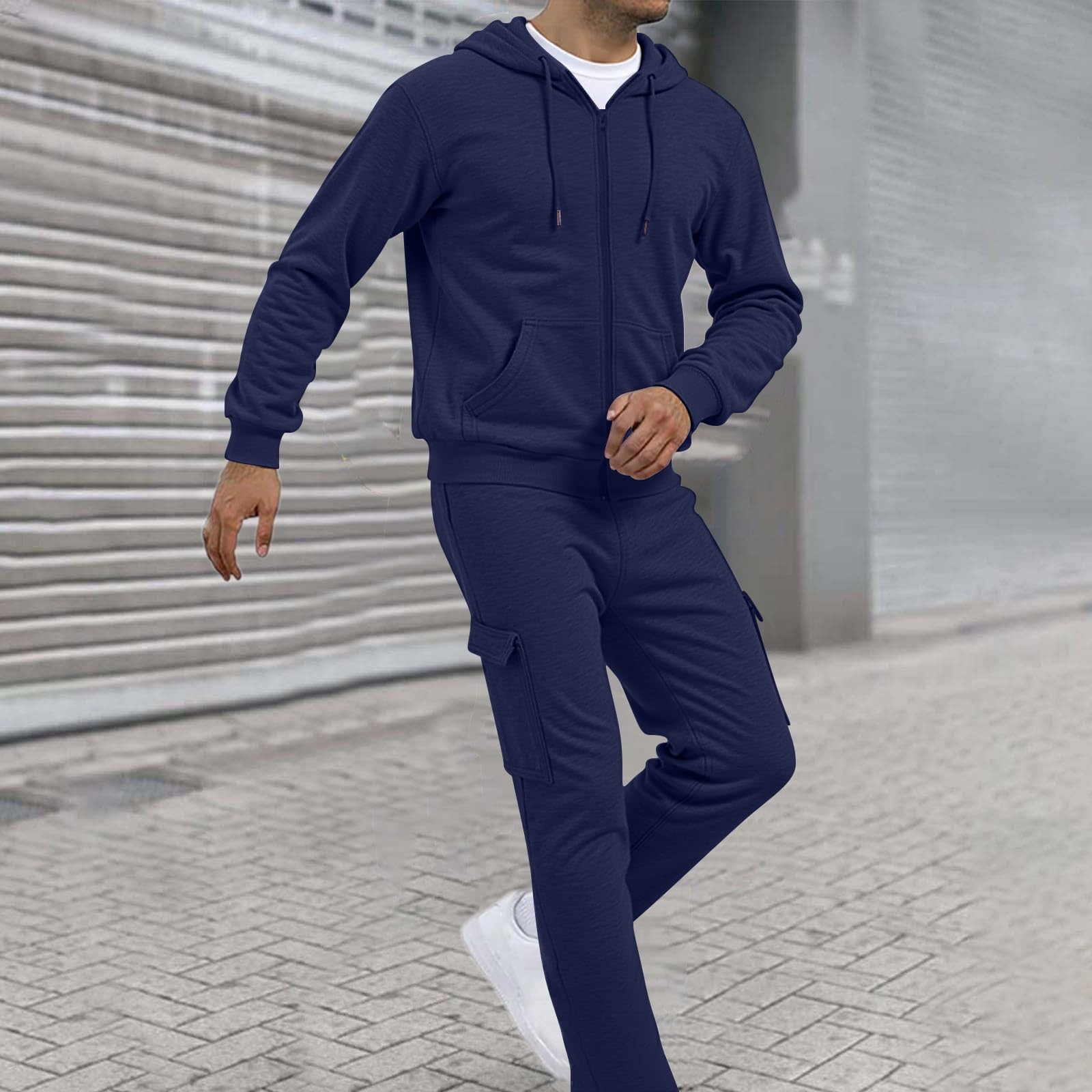 Generisch Tuta da jogging da uomo, per il tempo libero, da uomo, in cotone, calda, Y2K, da corsa, in due pezzi, pantaloni sportivi e con cappuccio, per sport, palestra, da lavoro, 2 pezzi, comoda tuta
