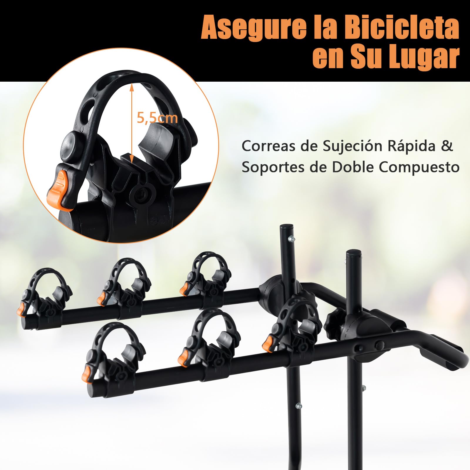 COSTWAY Portabicicletas para Maletero de 3 Bicicletas, Portabicicletas Plegable con Longitud, Altura y Ángulo Ajustables, Estante de Bicicleta Compatible con Sedán Hatchbacks Minivans SUV