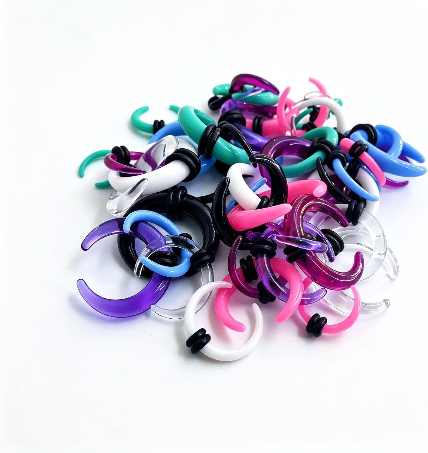 Ear Stretching Kit 48Pcs 14G 12G 10G 8G 6G 4G Septum Nose Piercing | Acrylic Septum C Shape Buffalo Pincher Piercing Gauges Kit 8 Colors Nose Earrings Cartilage Piercing Jewelry for Women Men