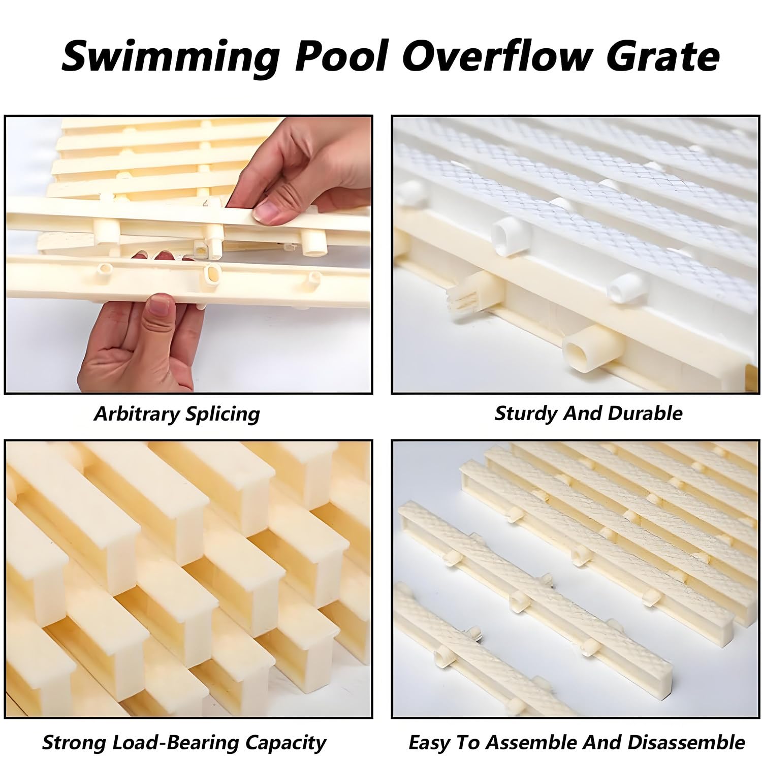 Generico Griglia di Troppo Pieno per Scarico Piscina in plastica ABS Flessibile e Resistente ai Raggi UV - Confezione da 2, Ideale per docce, vialetti, patii e Bordi Piscina, griglia di Scarico a Can