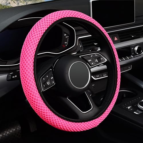 Miniatura 8 de KAFEEK Funda elástica para volante, cálida en invierno y fresca en verano, universal de 15 pulgadas, seda de hielo transpirable de microfibra