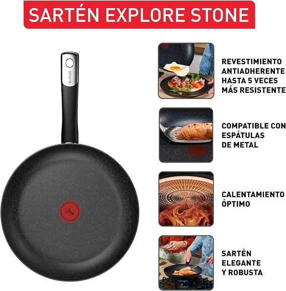 Tefal Explore Stone – Frying Pan 24 cm, Aluminium, Stone Effect