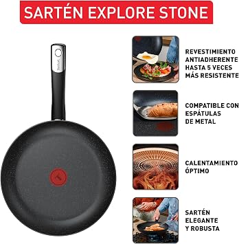 Tefal Explore Stone – Frying Pan 24 cm, Aluminium, Stone Effect