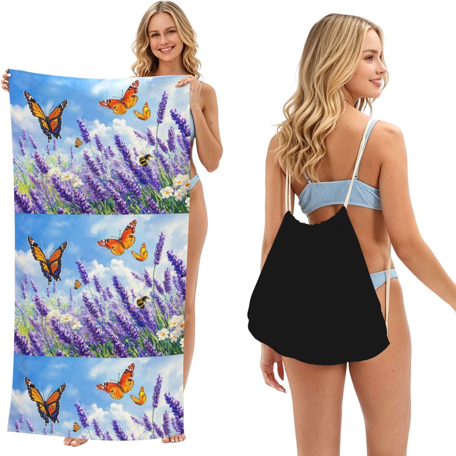 SKGOHLH Butterflies dance 2in1 Packable Beach Towel Bag Women