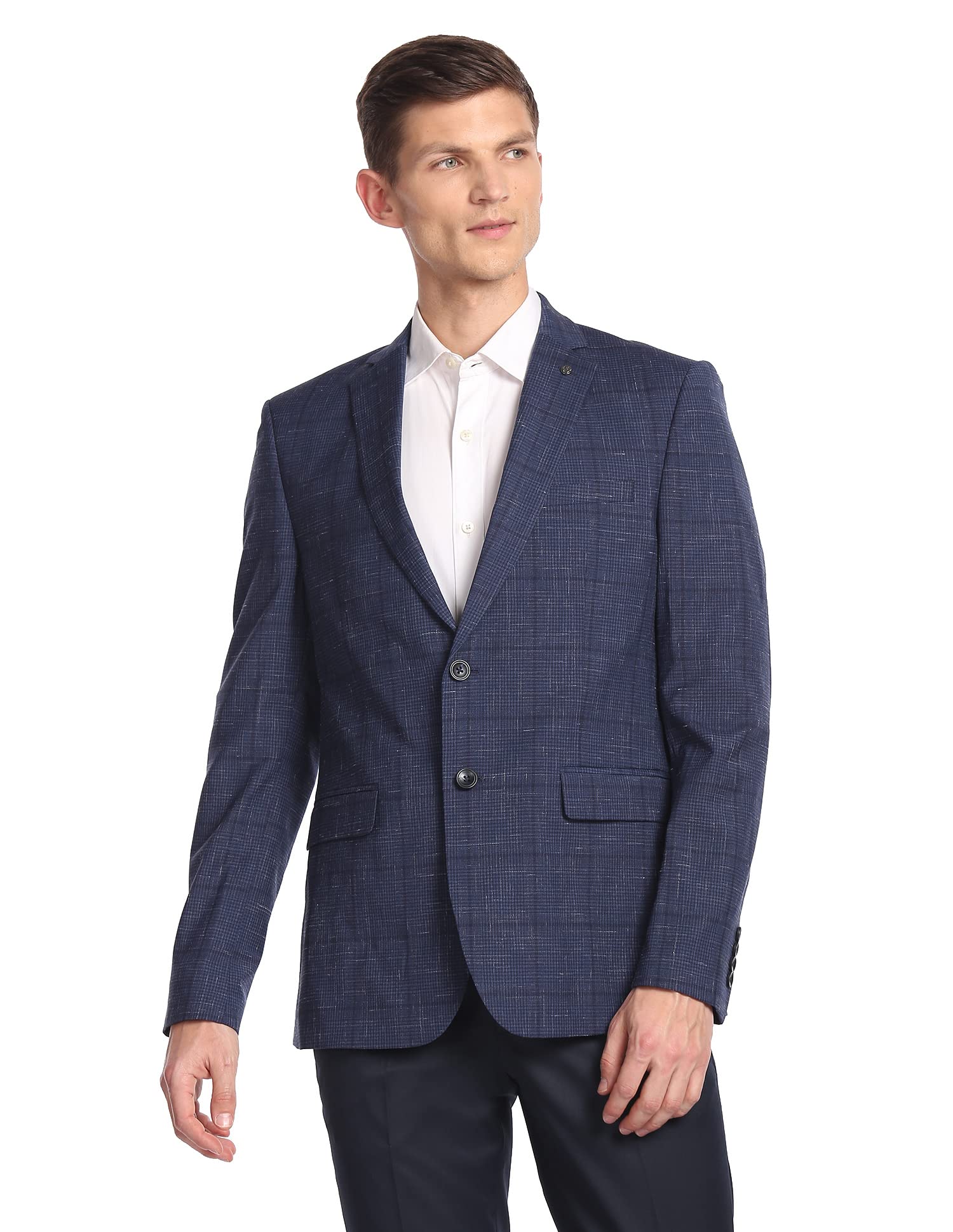 Men's Regular Notch Lapel Collar Tartan Check Blazer-image-22