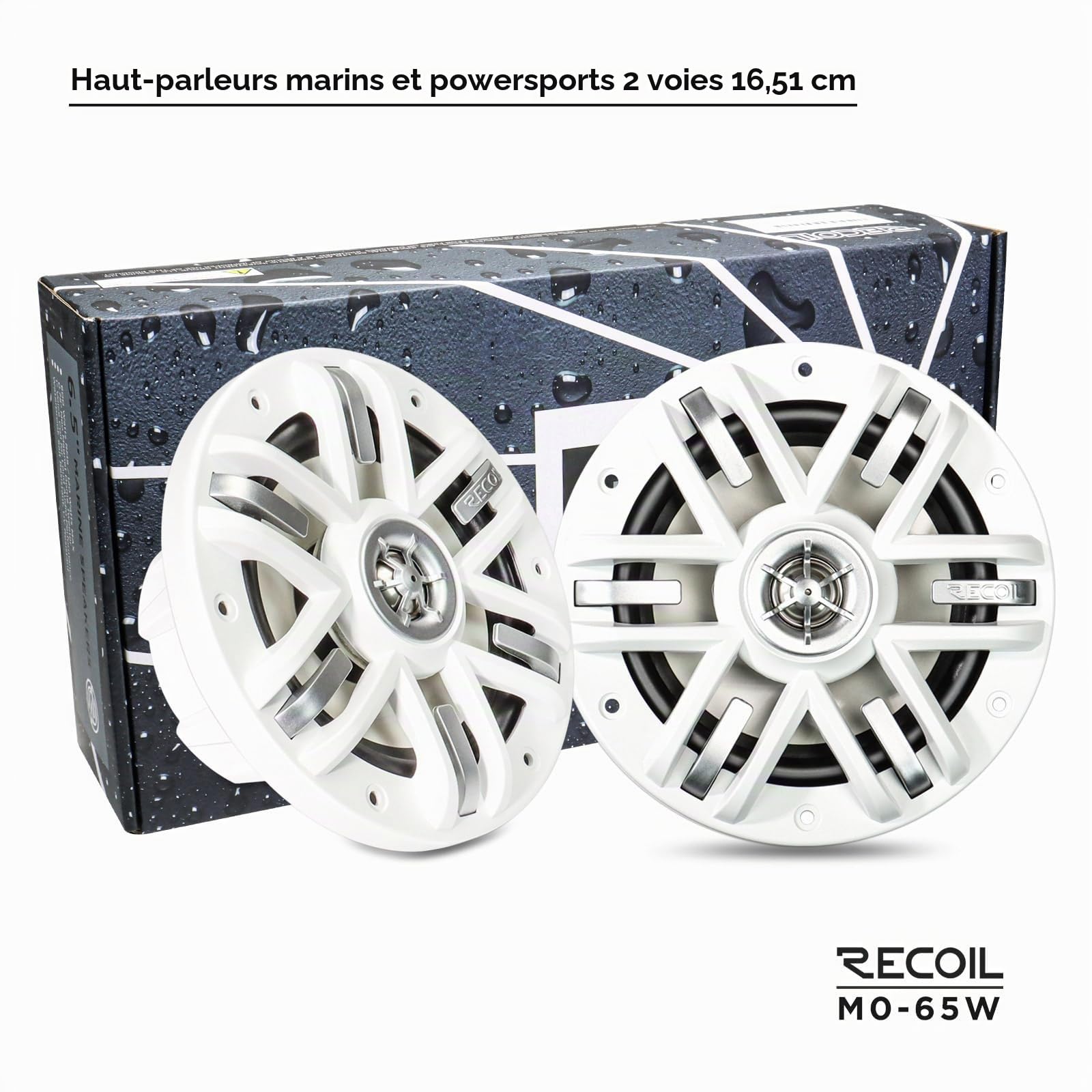 RECOIL M0-65W Enceintes Marines Étanches 16,5cm (6.5") 2 Voies | 240W Max, 120W RMS, 4 Ohms, Blanc, Résistant UV, Tweeter Néodyme – Paire pour Bateau, UTV, ATV