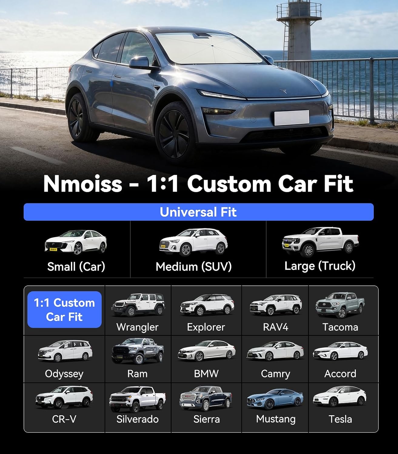 Windshield Sun Shade Umbrella [Vinyl Coating Heat Shield] Fit for 2009-2026 Chevy Traverse LS/LT/RS/Z71/High Country Accessories, Protect Car from Sun Rays