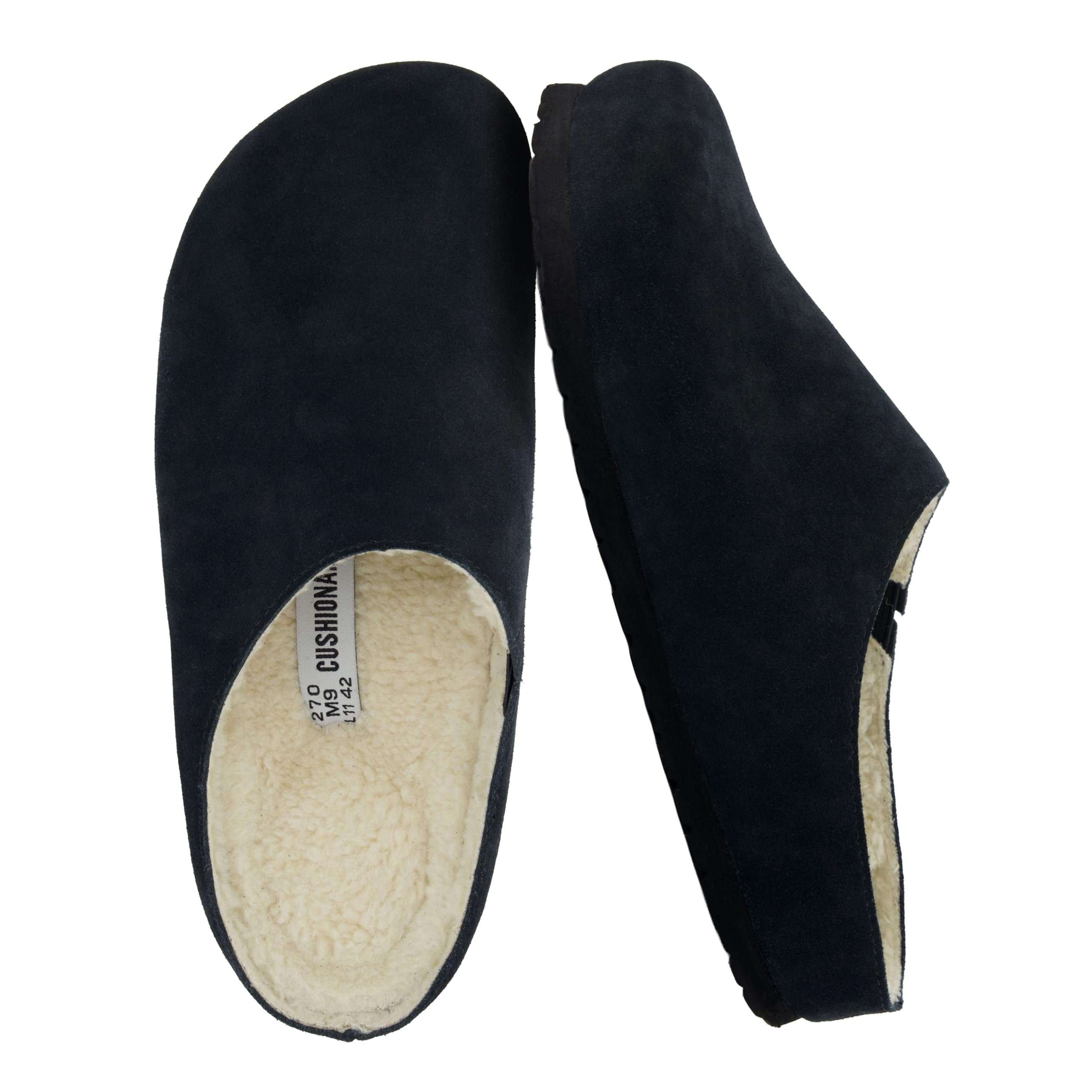 CUSHIONAIRE Heath Genuine Suede Cozy Mens Slippers Faux Fur Clog House Shoes with Memory Foam Indoor Outdoor Slippers