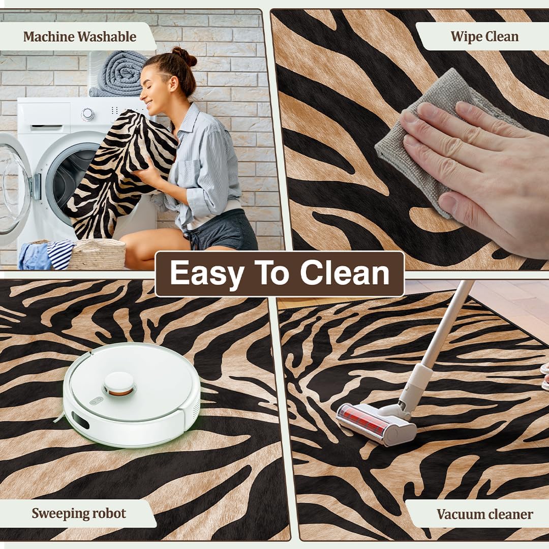 Faux Zebra Print Rug : 8x10 Feet Western Area Carpet for Bedroom Living Room Large Animal Skin Rug