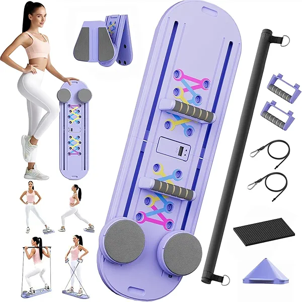 Ecogou Pilates Board - Pilates Reformer Set, 7 in 1 Pilates Board for Home Workout, Multi-Purpose Foldable Pilates Reformer Board for Home, Multifunctional Pilates Equipment for Women/Men (Purple)