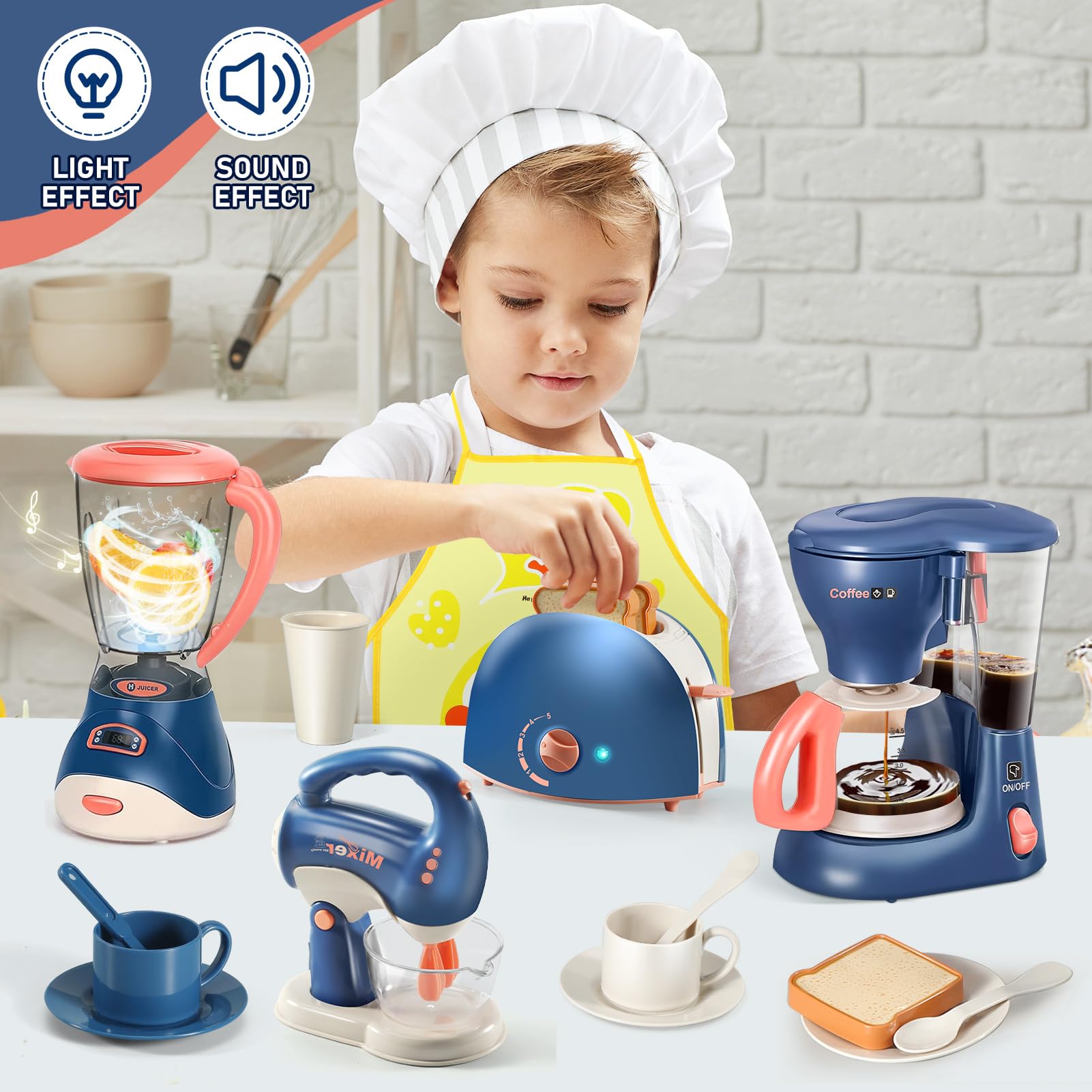 JOYIN Speelkeukenspeelgoed, rollenspel, keukengerei speelgoedset met koffiezetapparaat, mixer, broodrooster met realistische lichten en geluiden, cadeau voor kinderen van 2 tot 5 jaar, roze JOYIN Speelkeukenspeelgoed, rollenspel, keukengerei speelgoedset met koffiezetapparaat, mixer, broodrooster met realistische lichten en geluiden, cadeau voor kinderen van 2 tot 5 jaar, roze