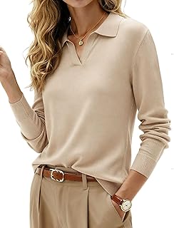 Kate Kasin 2026 Women's Wool Blend Sweaters, Long Sleeve Polo Shirts, V Neck Knitted Fall Tops