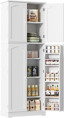 Yusong Armario de almacenamiento de cocina de 64 pulgadas, armario alto de almacenamiento de despensa con puertas y estantes, despensa de pie sin