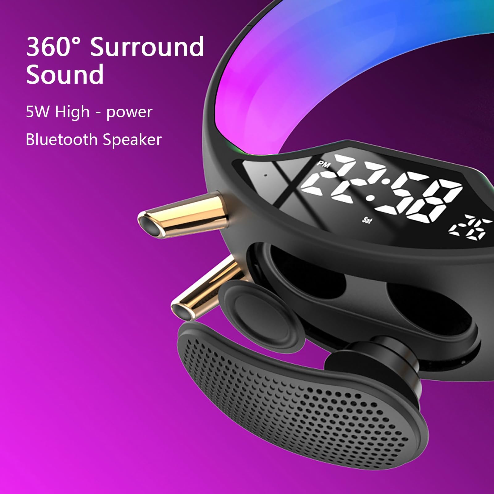 Sveglia Simulazione Alba con Ricarica Wireless 15W & Altoparlante Bluetooth, Luce Atmosferica RGB, Aiuto Al Sonno, Orologio Digitale per Camera Da Letto, Sala Gaming (3 Colori)(Black)