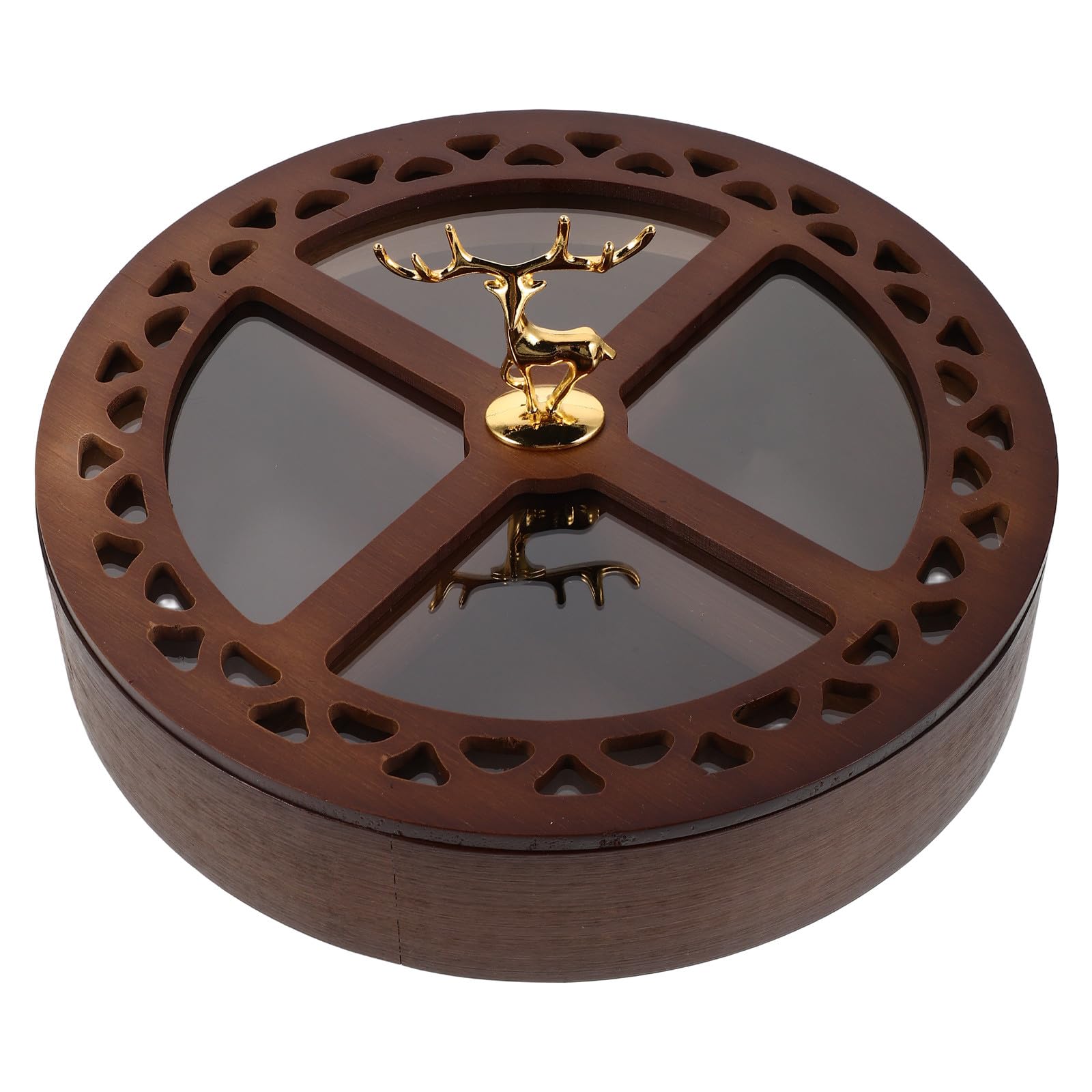 SEWACC Plateau à Noix Compartimenté Rond en Bois de Noyer avec Couvercle Transparent Boîte de Rangement à 4 Compartiments pour Fruits Secs Plateau à Fruits Secs Hermétique pour